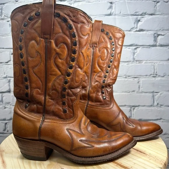 Durango Cowboy Boots Leather Brown Vintage Men’s 8 1/2 D (10.5 Women’s) 60s-70s - Picture 1 of 13
